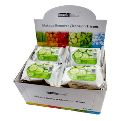 BEAUTY TREATS Makeup Remover Cleansing Tissues - Cucumber Display Set, 12 Pieces