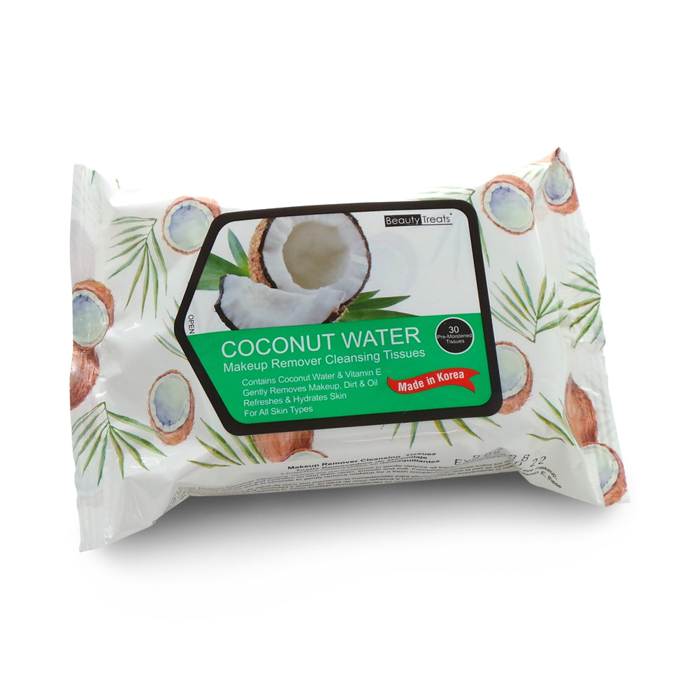 BEAUTY TREATS Toallitas limpiadoras desmaquillantes de agua de coco