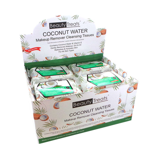 BEAUTY TREATS Juego de pañuelos de limpieza desmaquillantes de agua de coco, 12 piezas