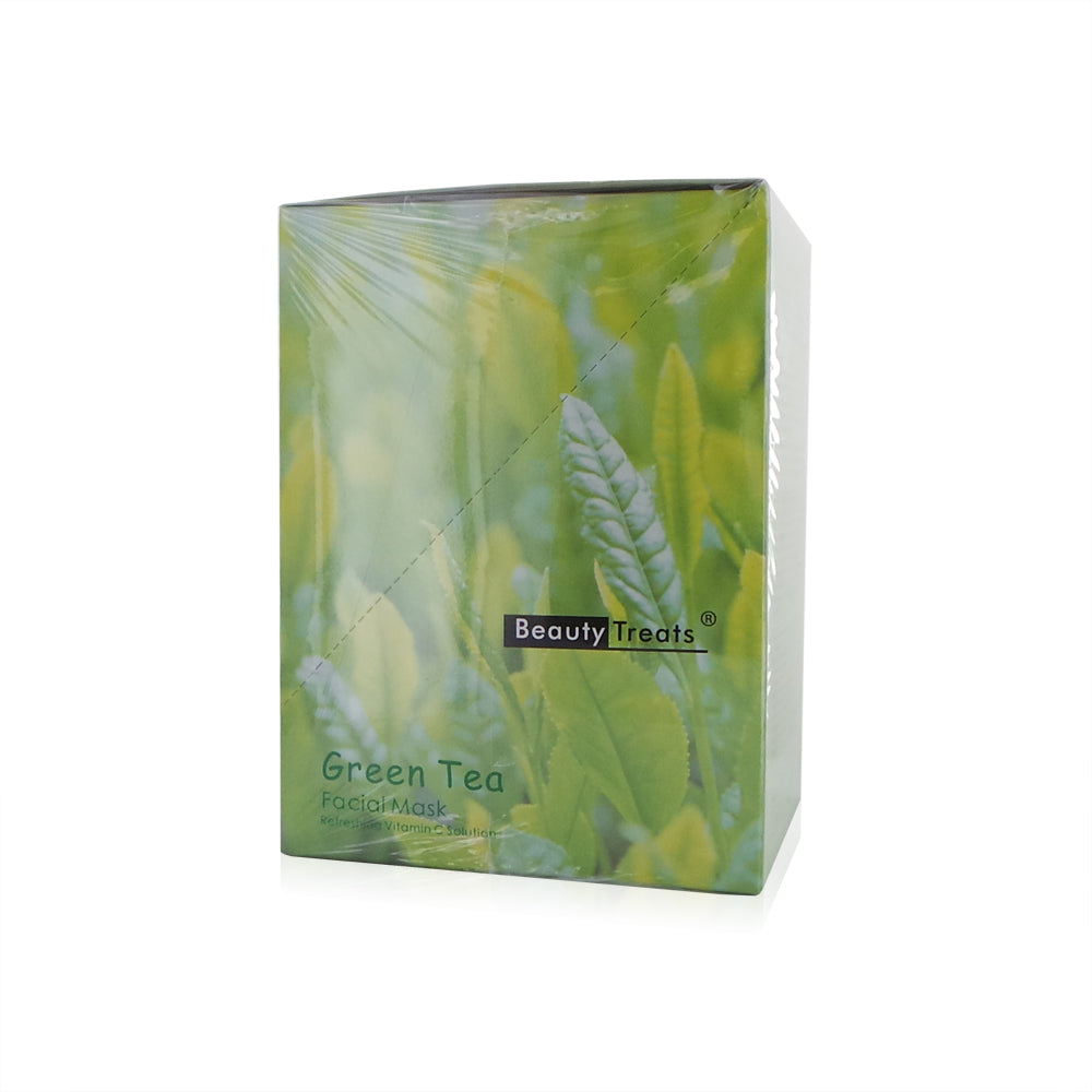 BEAUTY TREATS Mascarilla Facial Solución Refrescante de Vitamina C - Té Verde - Caja Expositor 24 Piezas