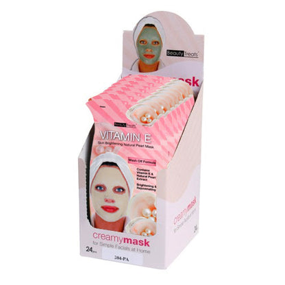 BEAUTY TREATS Mascarilla de Perlas Naturales Iluminadora de la Piel con Vitamina E - Caja Expositora 24uds