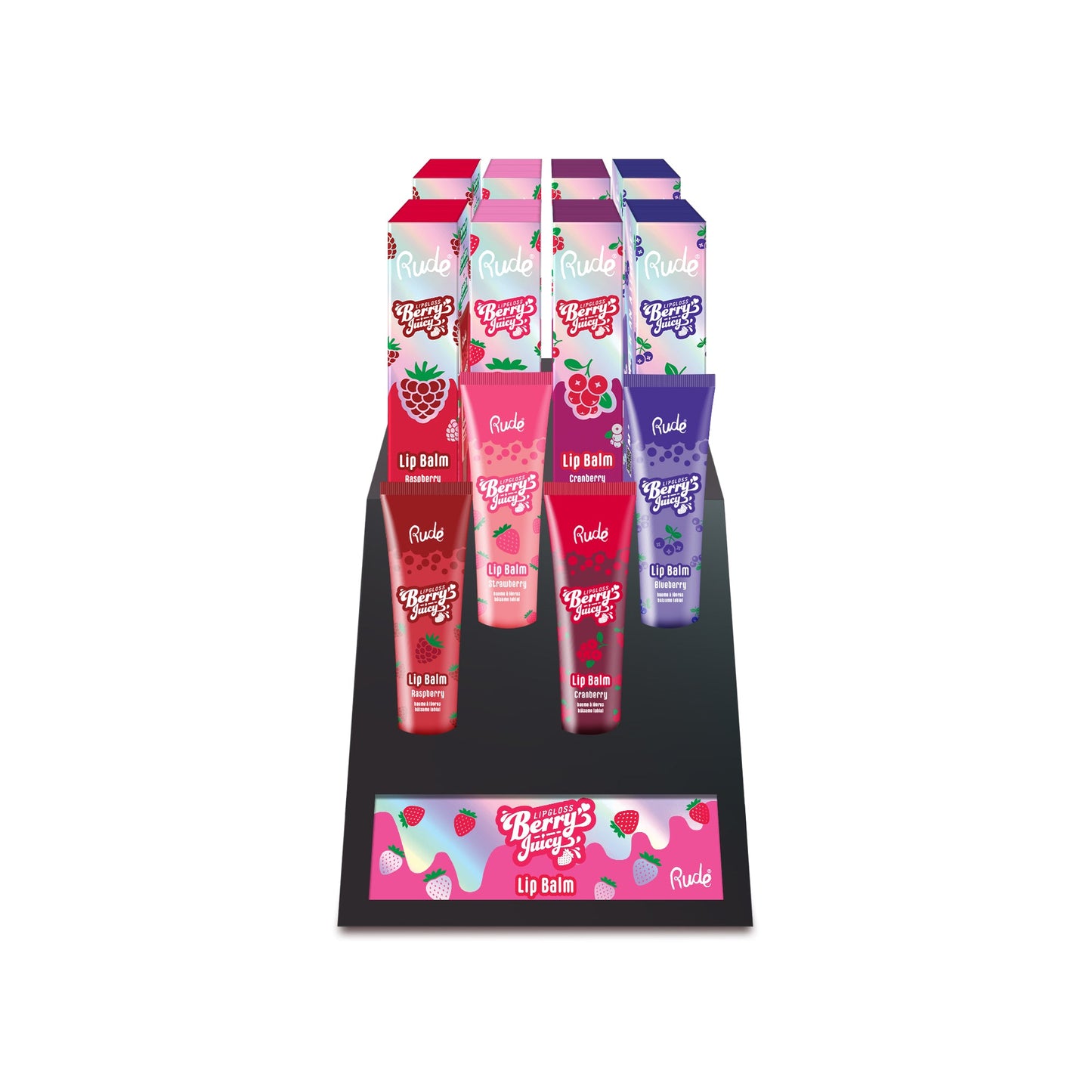 RUDE Berry Juicy Lip Balm Display Set, 32 PCS