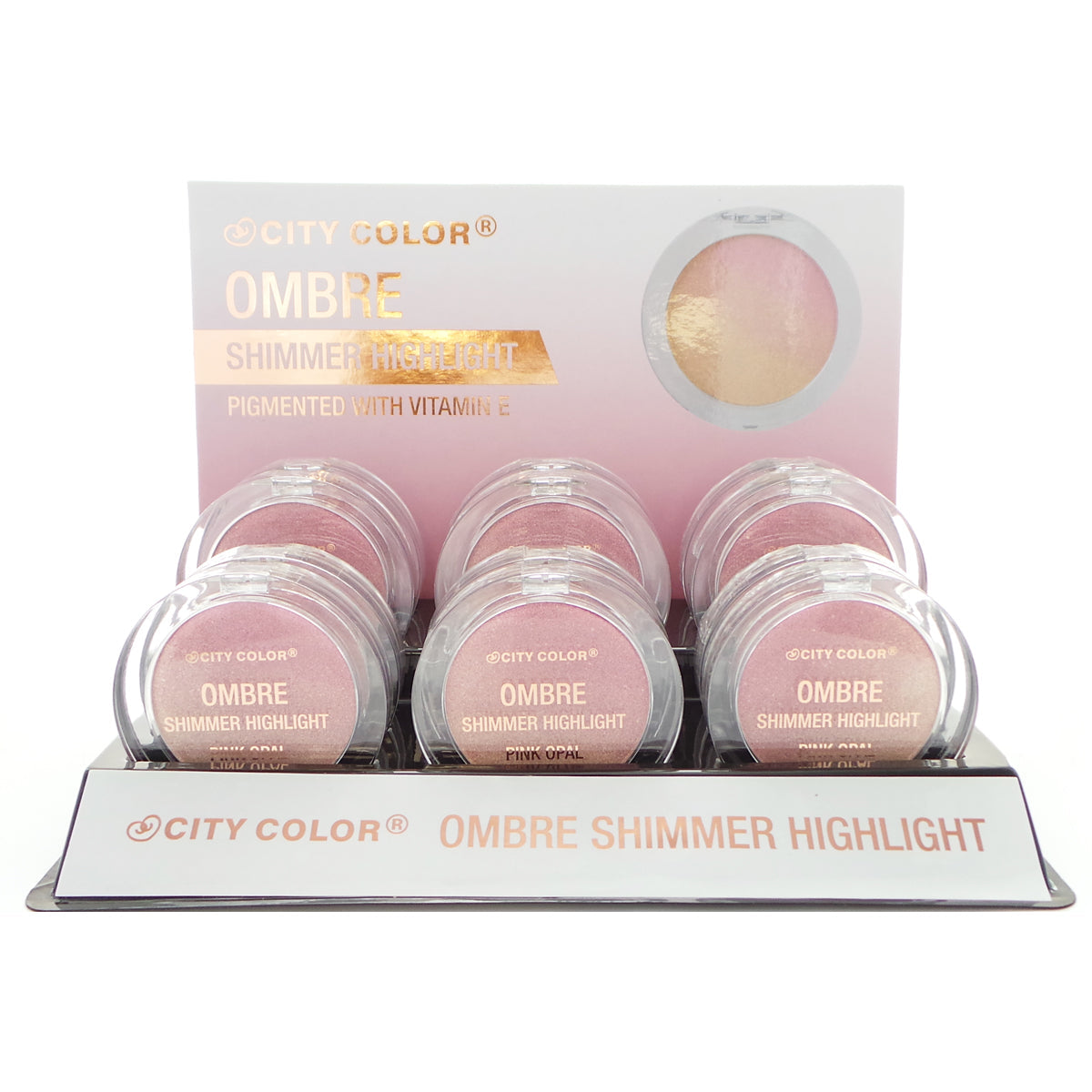 CITY COLOR Shimmer Ombre Highlight - Juego de exhibición de ópalo rosa, 12 piezas