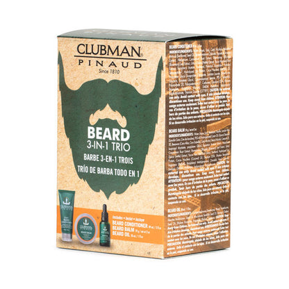 CLUBMAN Beard 3 en 1 Trio - Bálsamo para Barba, Aceite y Acondicionador 2 en 1