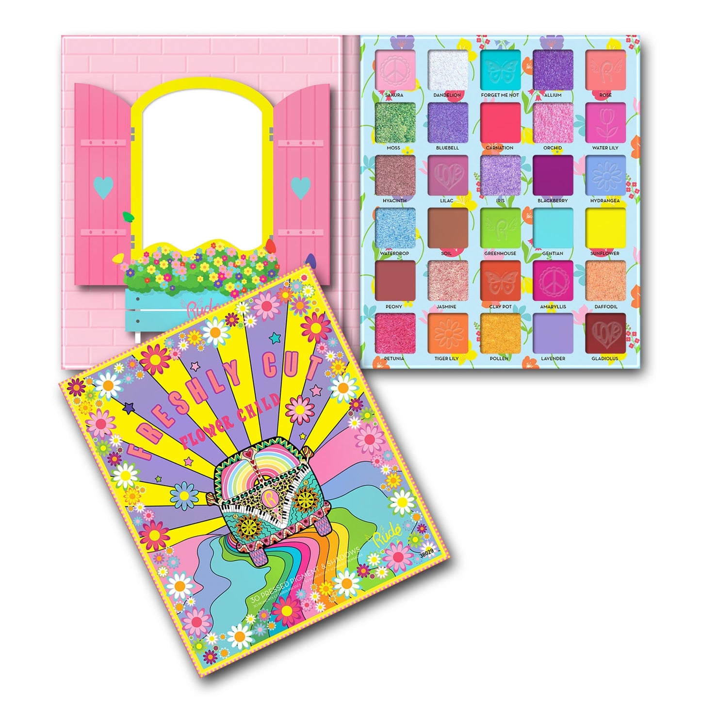 Paleta de sombras y pigmentos prensados ​​RUDE Flower Child 30 - Recién cortado