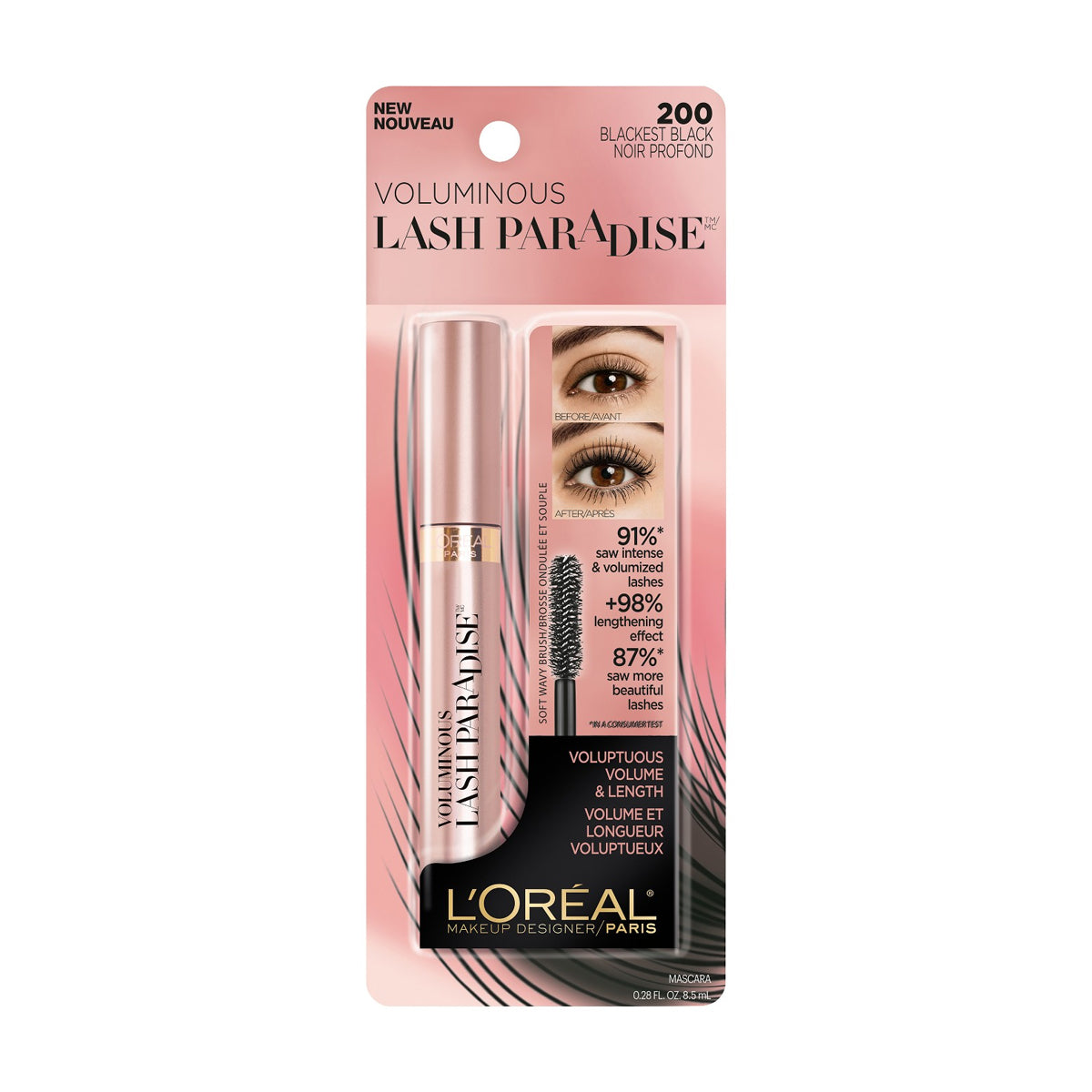 L'OREAL Voluminous Lash Paradise Washable Mascara - Blackest Black