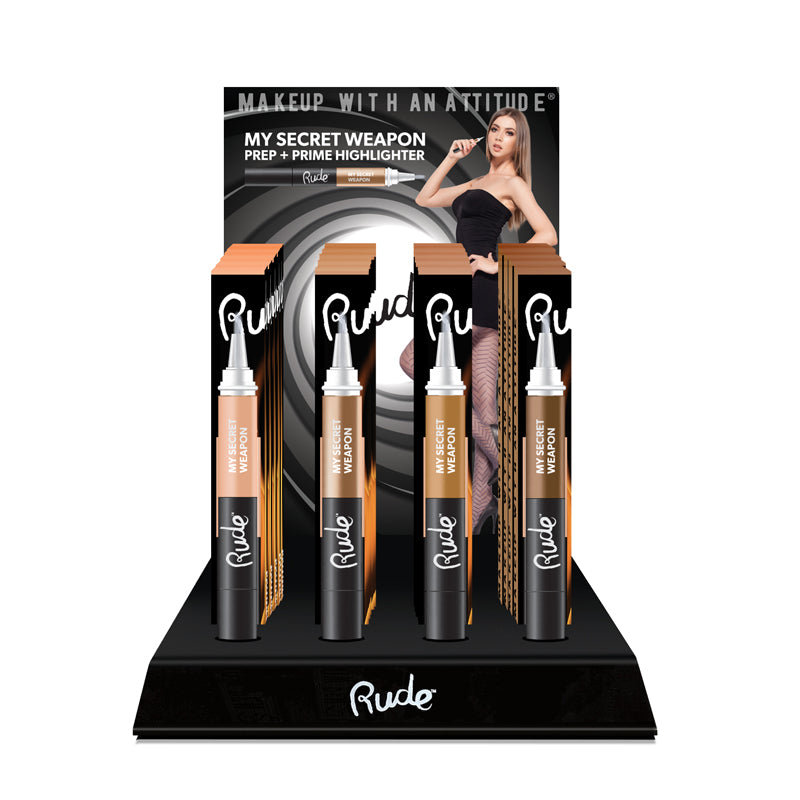 RUDE My Secret Weapon Prep / Prime Highlighter Acrylic Display Set, 48 piezas + 4 probadores