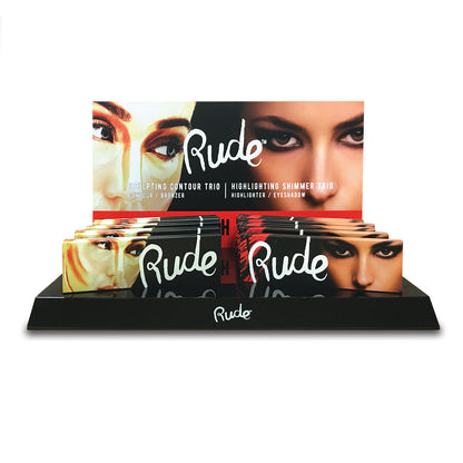 RUDE Highlighting Shimmer & Sculpting Contour Trio Acrylic Display Set, 24 Pieces