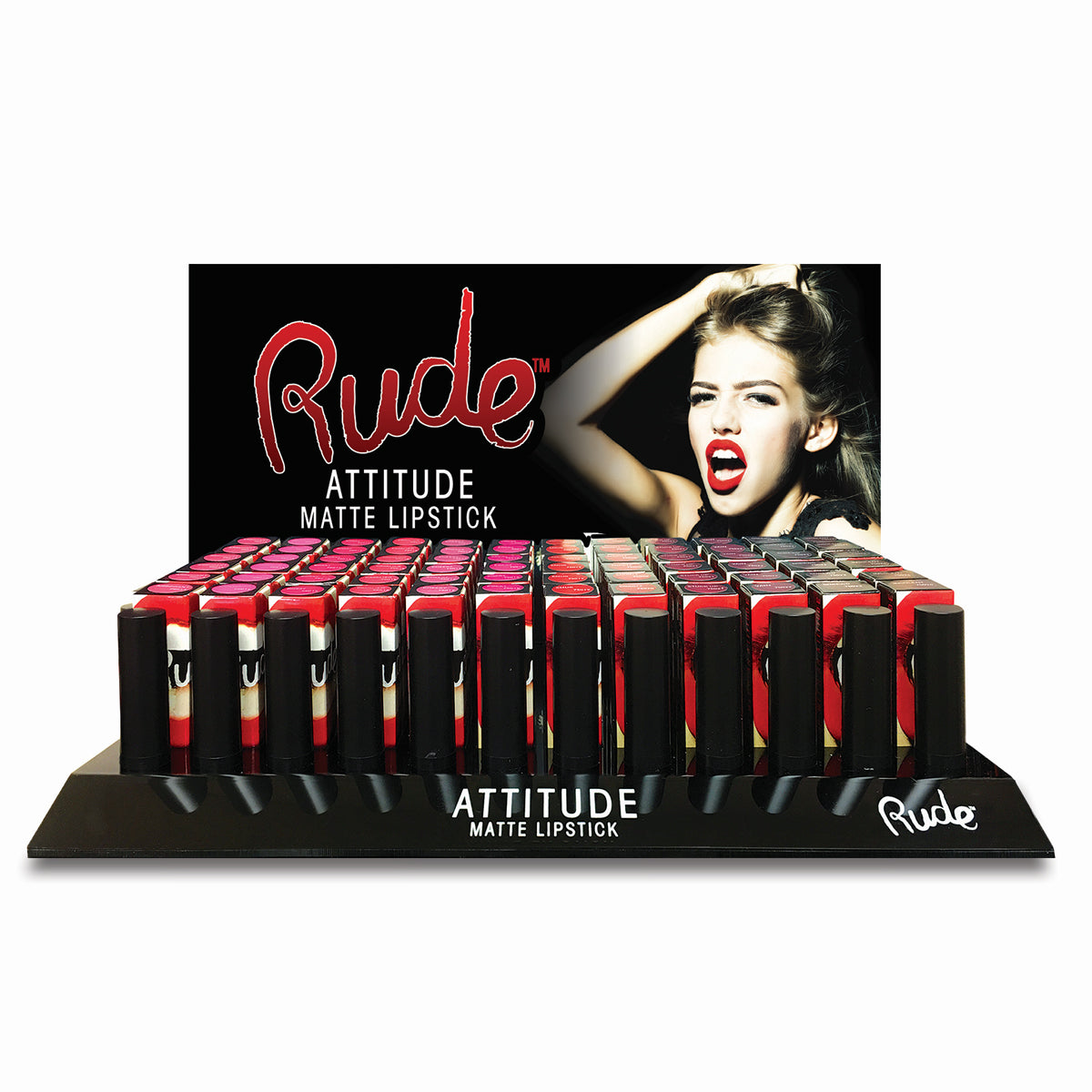 RUDE Attitude Matte Lipstick Acrylic Display Set B, 144 piezas + 12 probadores