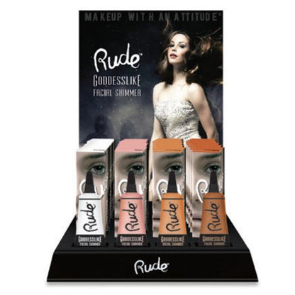 RUDE Goddesslike Facial Shimmer Acrylic Display Set, 48 Pieces + 4 Testers