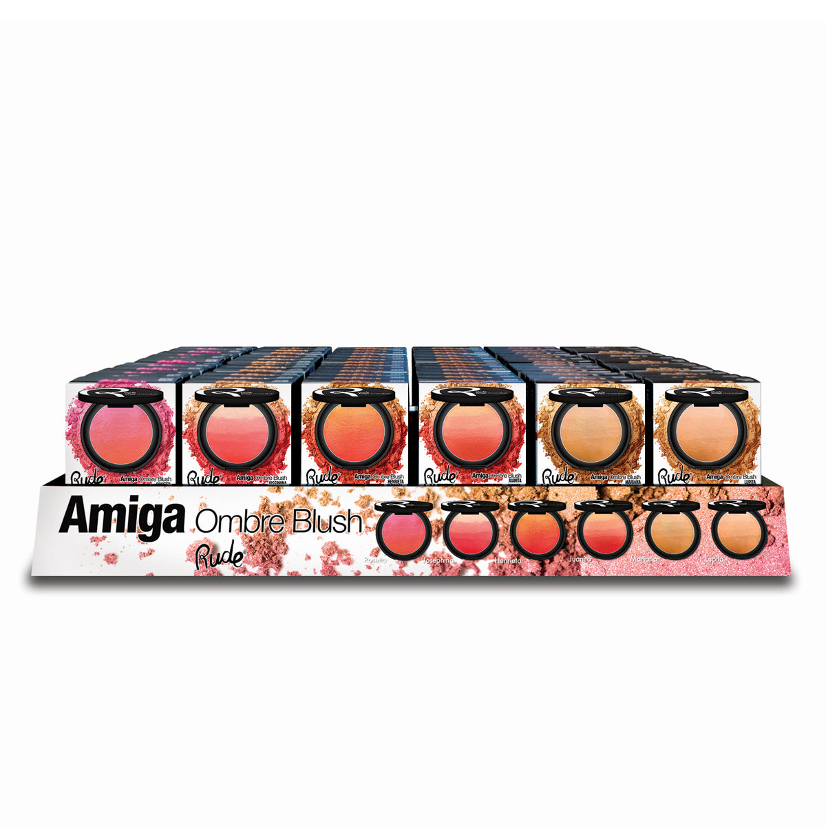 Expositor acrílico RUDE Amiga Ombre Blush, 72 piezas