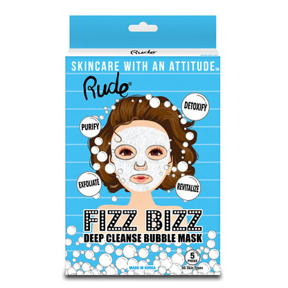 RUDE Fizz Bizz Mascarilla de burbujas de limpieza profunda, paquete de 5