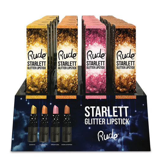 RUDE Starlett Juego de exhibición de acrílico con purpurina para labios, 48 ​​piezas