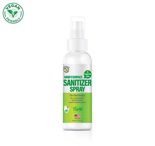 RUDE Spray desinfectante para manos y superficies con limón y menta, 3.4 fl. onzas / 100 ml