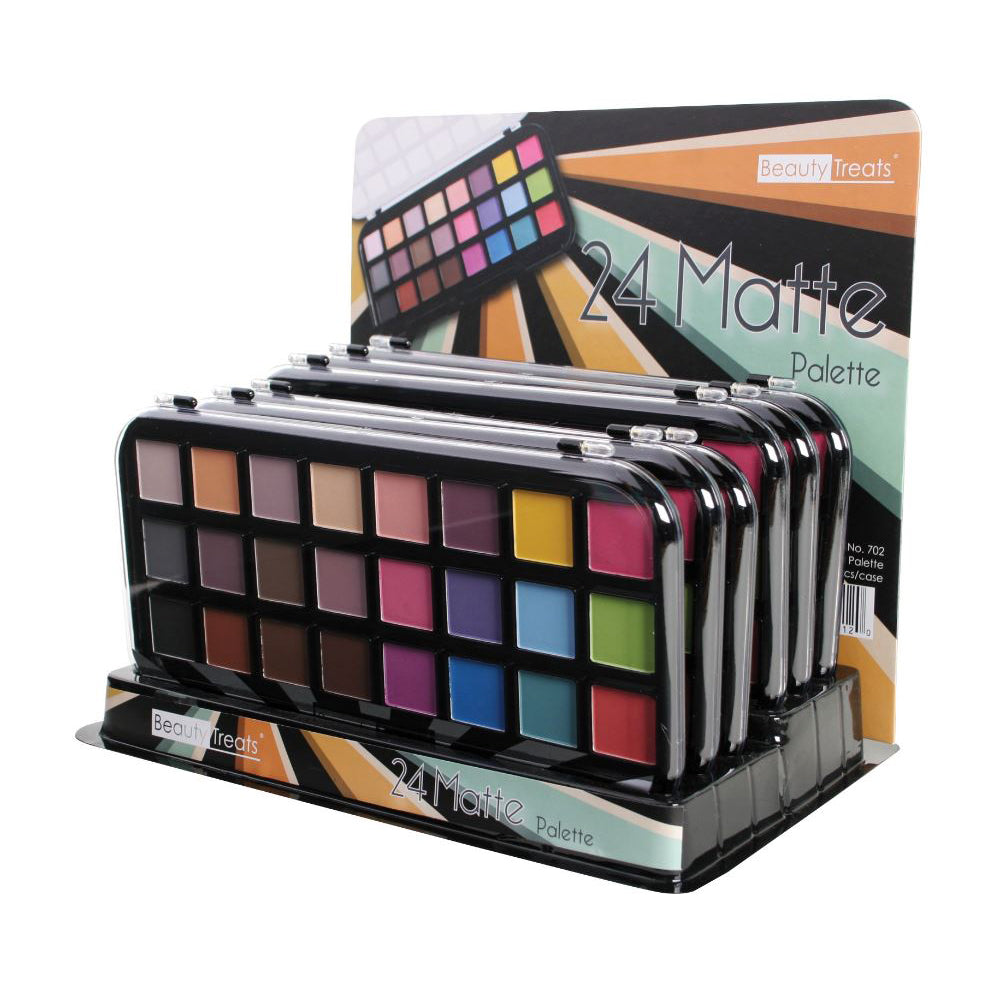 BEAUTY TREATS Paleta mate de 24 colores, estuche expositor de colores de sombra de ojos mate, 12 piezas