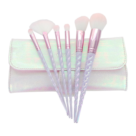 BEAUTY CREACIONES Juego de 6 brochas holográficas con diseño de sirena y unicornio, bolsa incluida