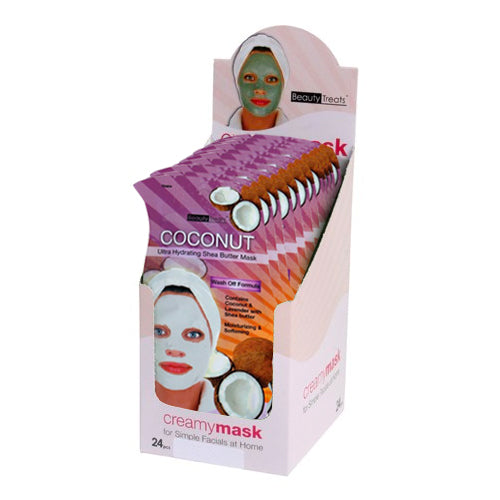 BEAUTY TREATS Mascarilla Hidratante de Manteca de Karité Ultra Hidratante de Coco - Caja Expositora 24 Piezas 