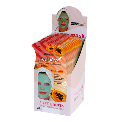 BEAUTY TREATS Mascarilla Purificante de Barro del Mar Muerto Papaya - Caja Expositora 24 Piezas