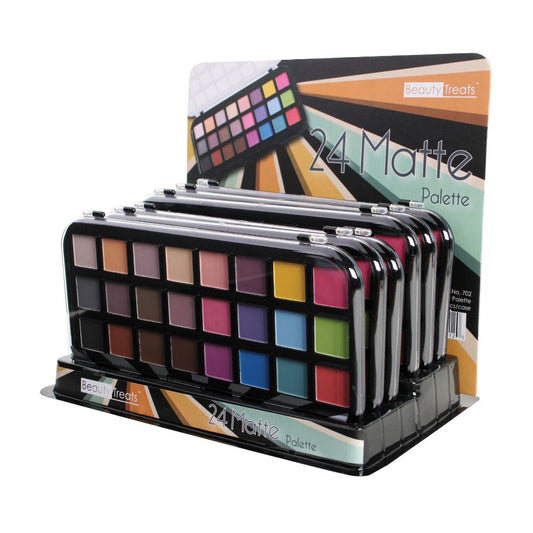 BEAUTY TREATS Paleta mate de 24 colores, estuche expositor de colores de sombra de ojos mate, 12 piezas